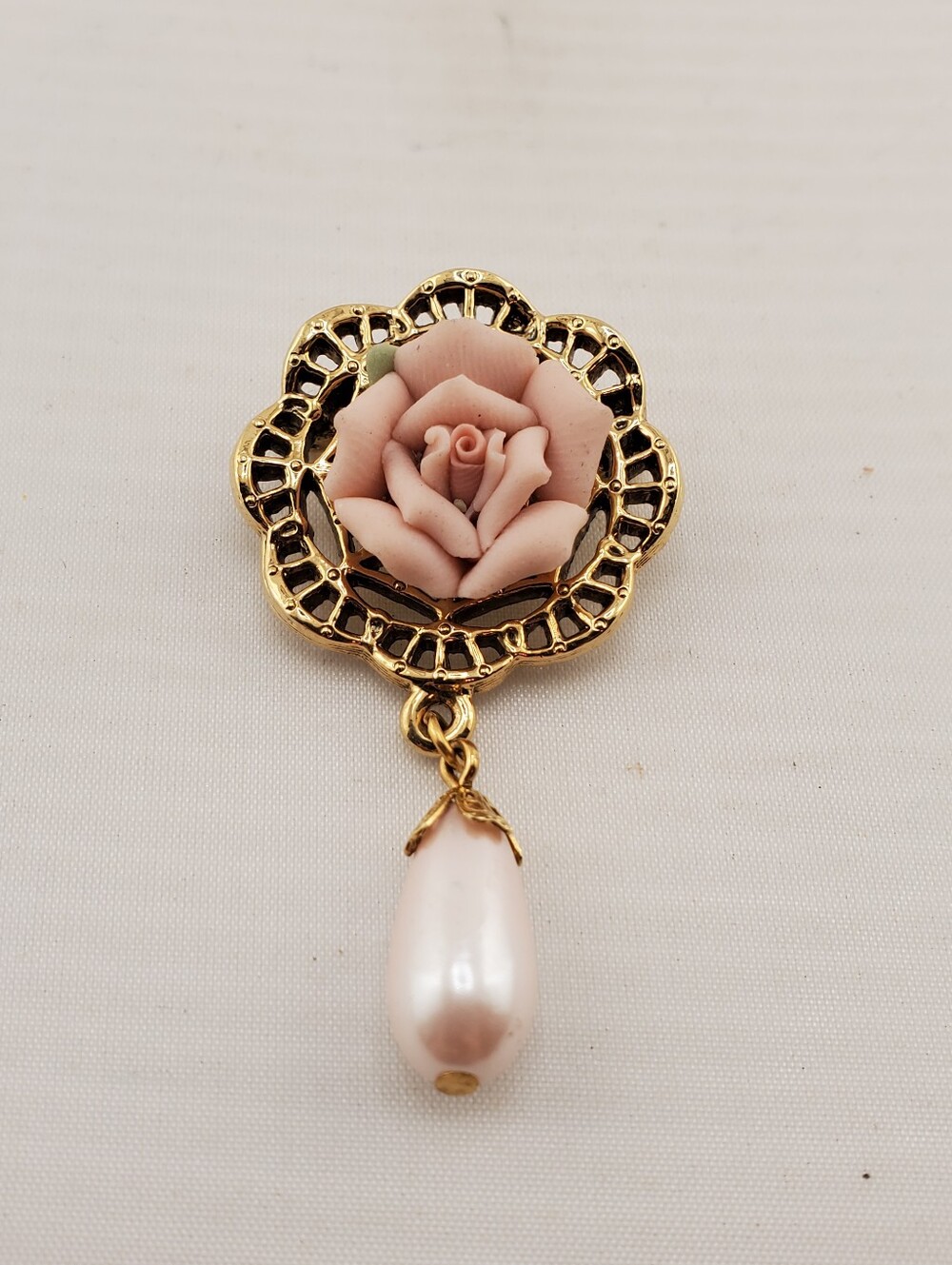 1928 Pink Porcelain Rose Brooch